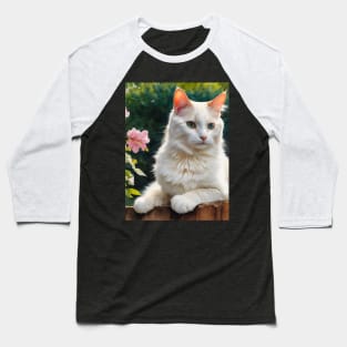 Cute White Cat With Flowers Watercolour Cat Art Baseball T-Shirt